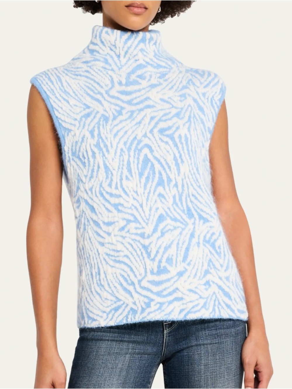 Ramy Brook NEW Animal Jacquard Sweater Vest MEDIUM Wool Alpaca Blue Mock Neck - Picture 5 of 11